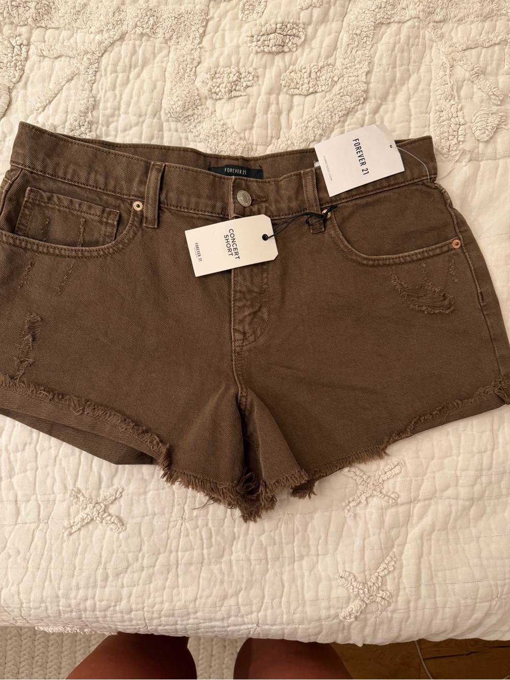 Forever 21 Women's Brown Distressed Denim Shorts